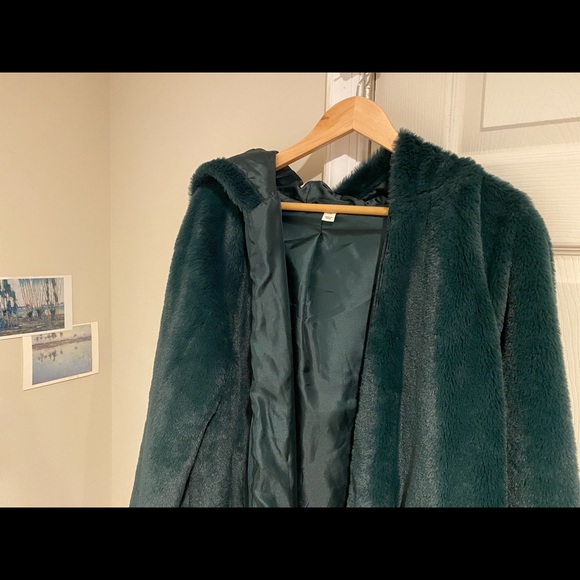 Emerald Green Faux Fur Coat : size l/xl - Picture 1 of 5